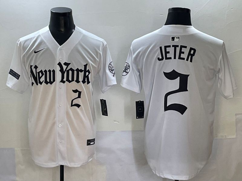 Men 2025 New York Yankees #2 Jeter White Five generations Joint Name Nike MLB Jersey style 11->new york yankees->MLB Jersey